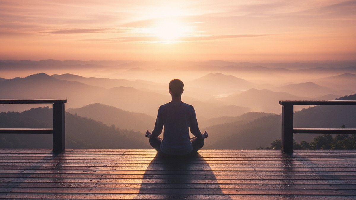 Person meditating in morning light by a window with a calm peaceful expression